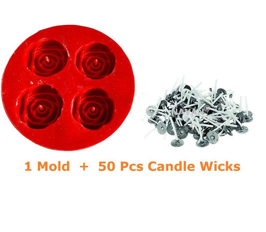 Rose Tea light candle Mould- Silicone +50 Pcs Wick