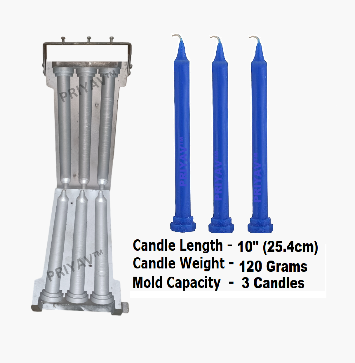 10-Inch 120-Gram 3 Pcs Stand Candle Making Aluminium Mold | Heavy Duty Manual Candle Manufacturing Mold by PRIYAV INDUSTRIES