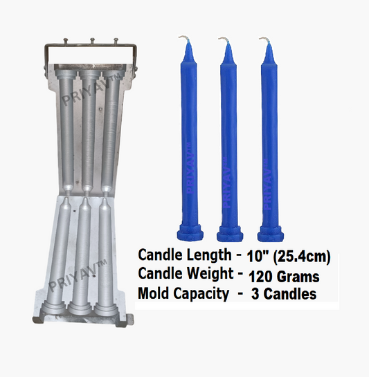 10-Inch 120-Gram 3 Pcs Stand Candle Making Aluminium Mold | Heavy Duty Manual Candle Manufacturing Mold by PRIYAV INDUSTRIES