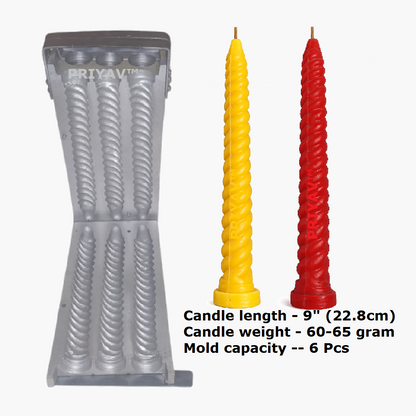 9-inch, 65-Gram, 6 Pc’s, Spiral Candle Making Mold