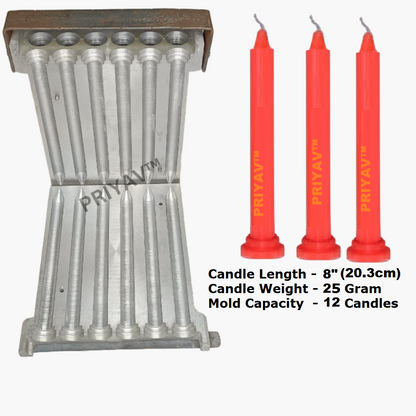 8-Inch 28-Gram, 12 Pc’s, Stand Candle Making Mold
